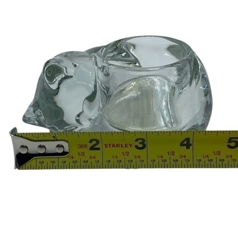 Indiana Glass Crystal Sleeping Cat Votive Candle Holder Clear